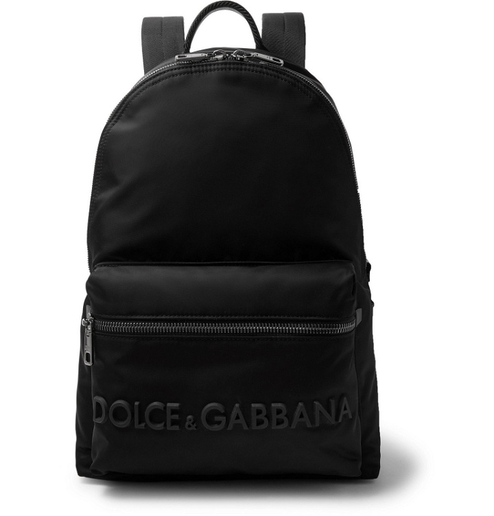 Photo: Dolce & Gabbana - Logo-Appliquéd Leather-Trimmed Shell Backpack - Black