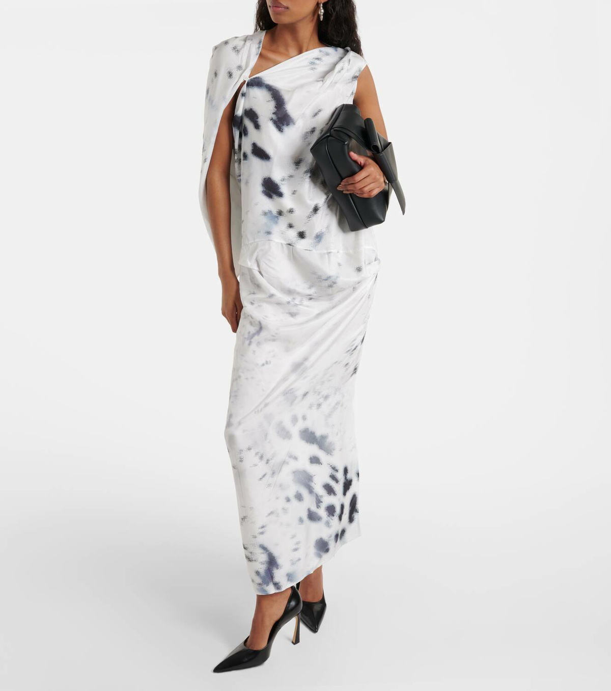 Jacques Wei Gathered printed satin midi dress