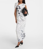 Jacques Wei Gathered printed satin midi dress
