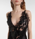 Rodarte Sequined lace-trimmed satin gown