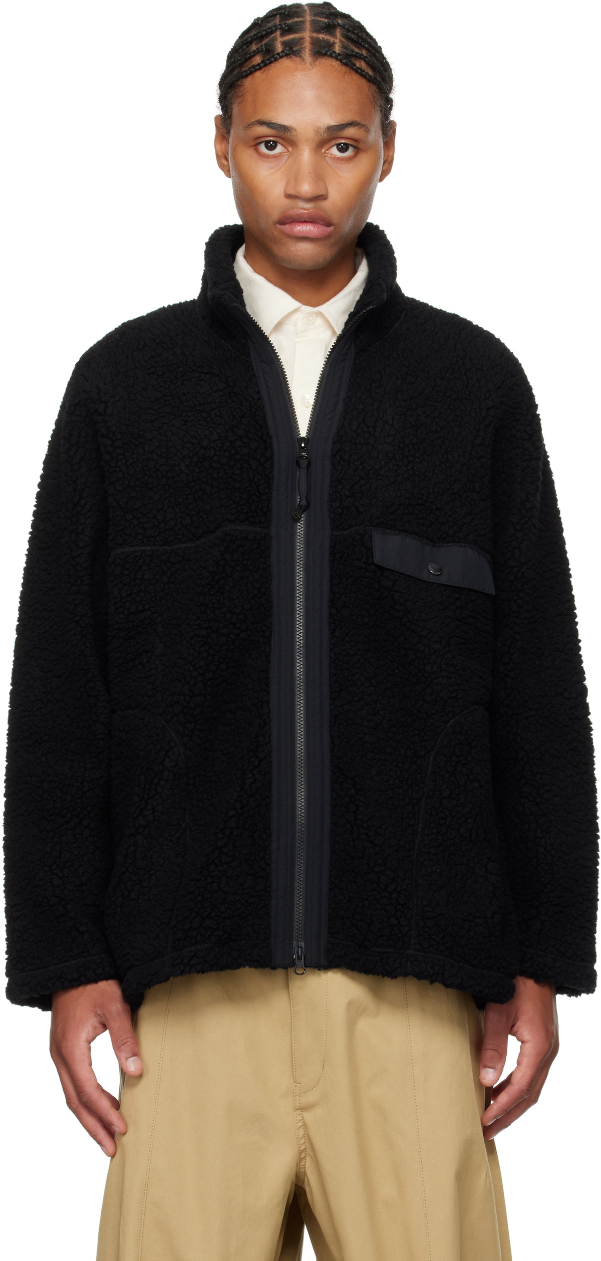 Comme des Garçons Homme: Black Wool Boa Jacket | SSENSE