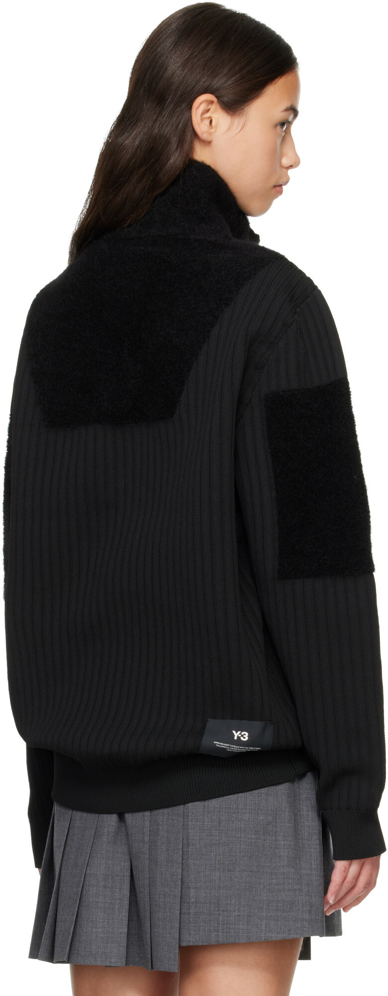 Y-3 Black Knitted Panel Blocked Half Zip Sweater