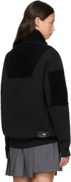 Y-3 Black Knitted Panel Blocked Half Zip Sweater
