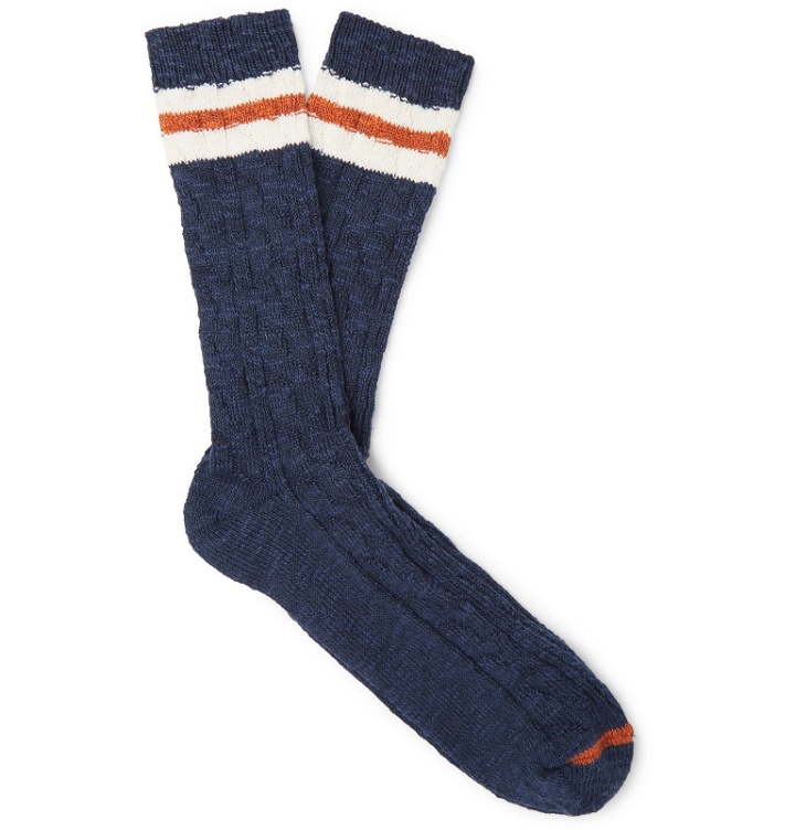 Photo: Bellerose - Striped Mélange Stretch-Knit Socks - Blue