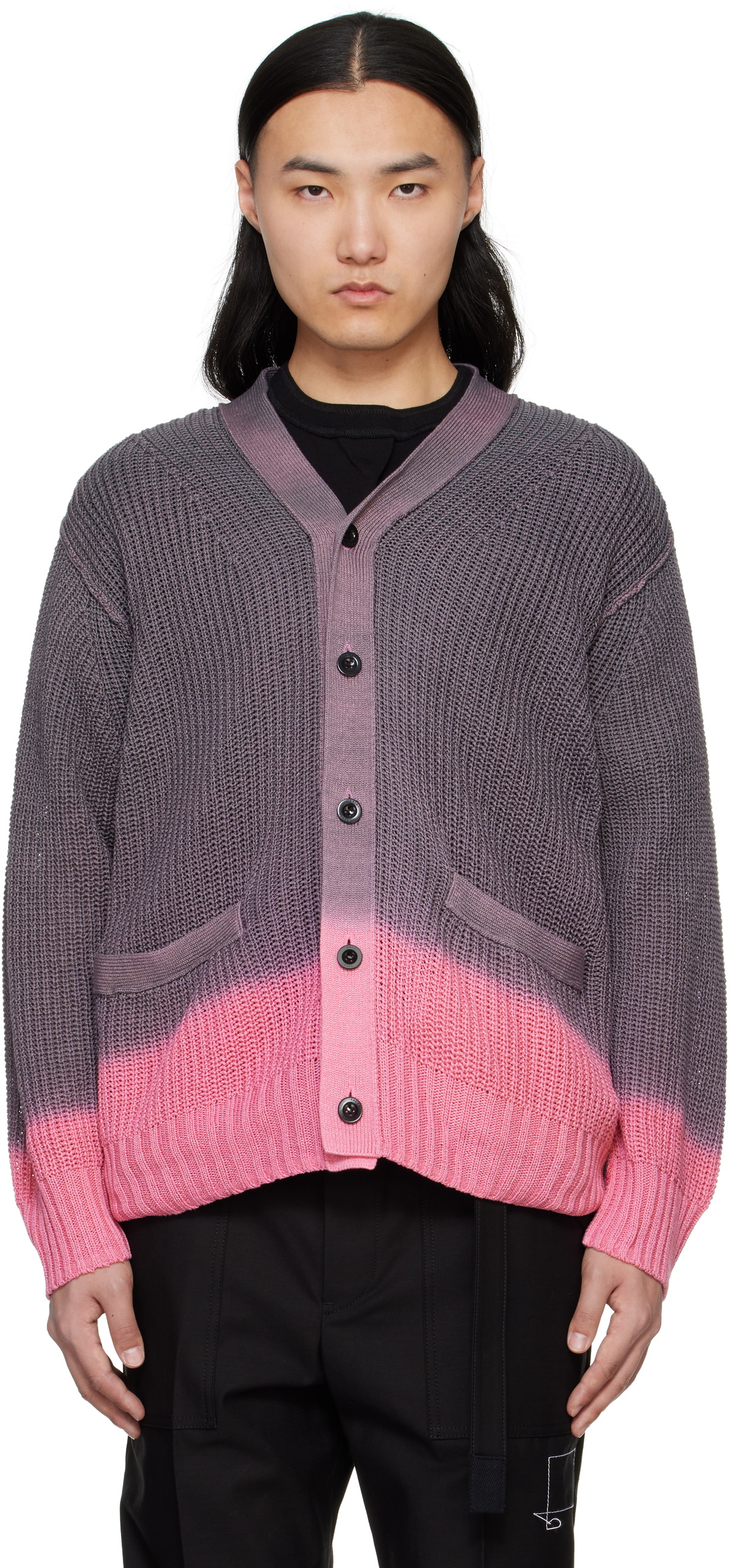 sacai Green & Purple Gradation Dye Knit Cardigan Sacai sacai Green & Purple Gradation Dye Knit Cardigan Sacai