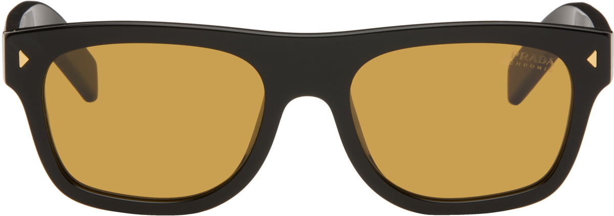 Prada Matte Black Rectangular Sunglasses with Gold Hinges Prada SPRB19 Rectangle Sunglasses | Fashion Eyewear US main image 3