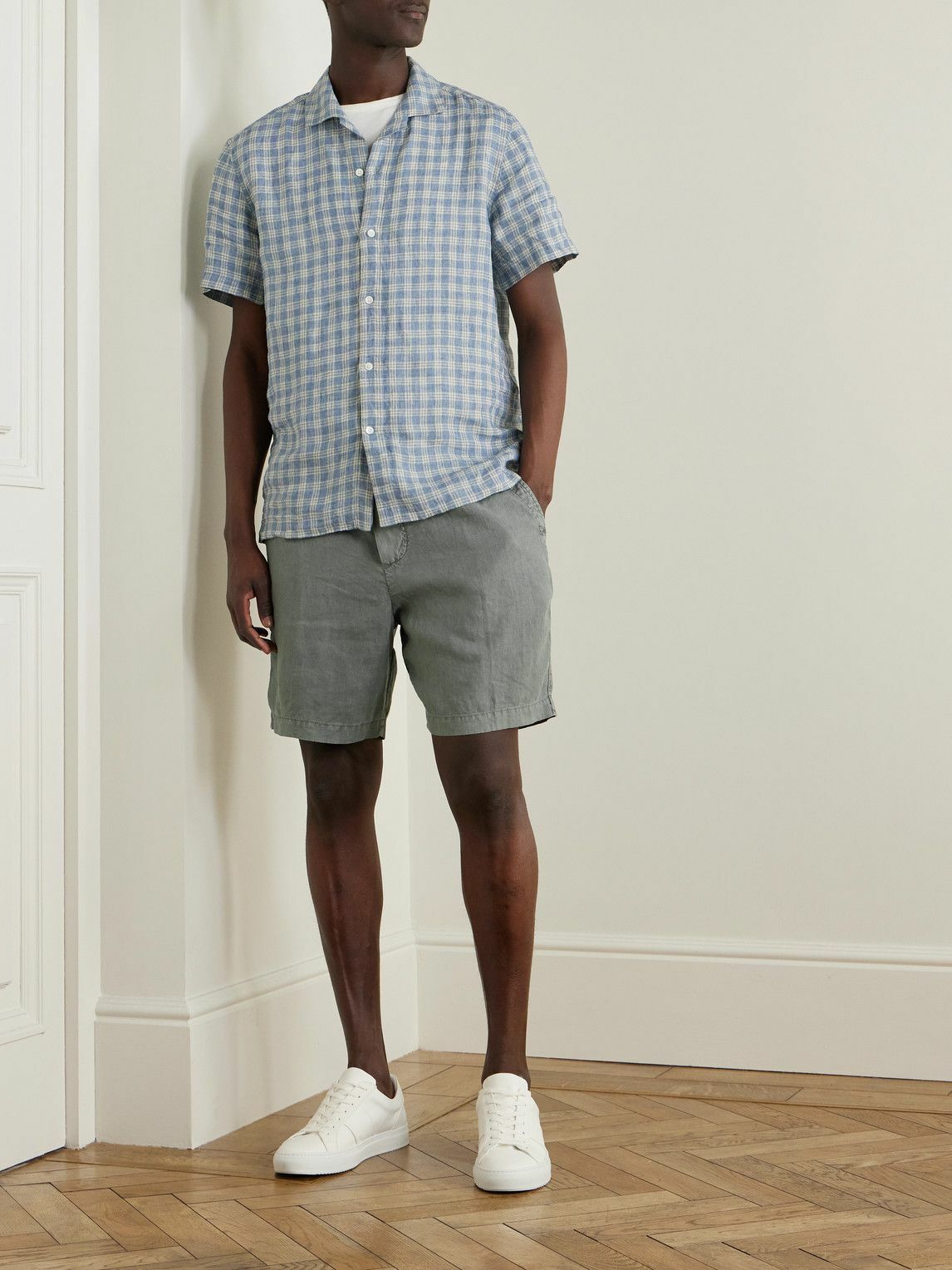 James Perse - Straight-Leg Garment-Dyed Linen Drawstring Shorts - Gray