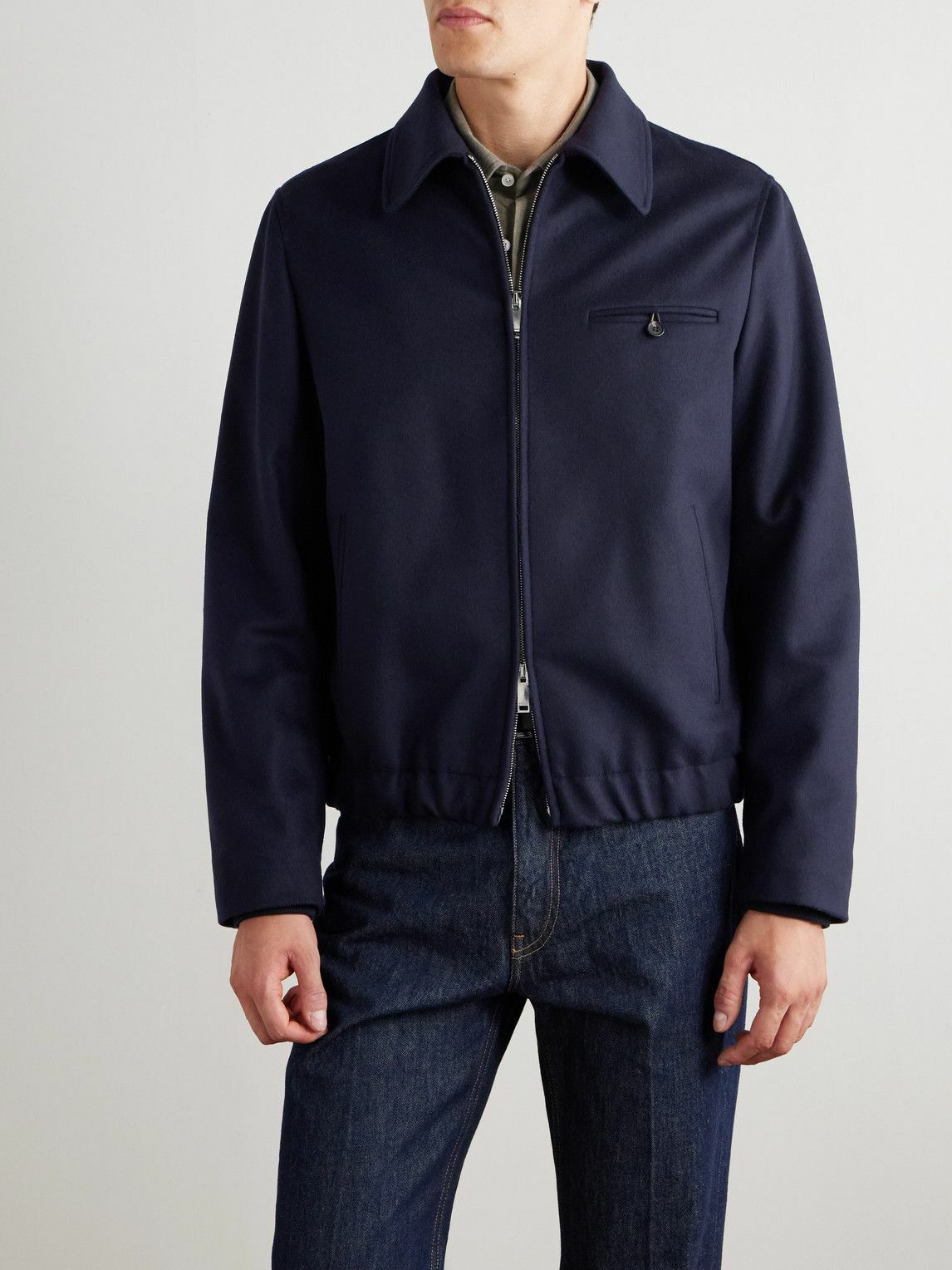 Incotex - Virgin Wool-Blend Bomber Jacket - Blue