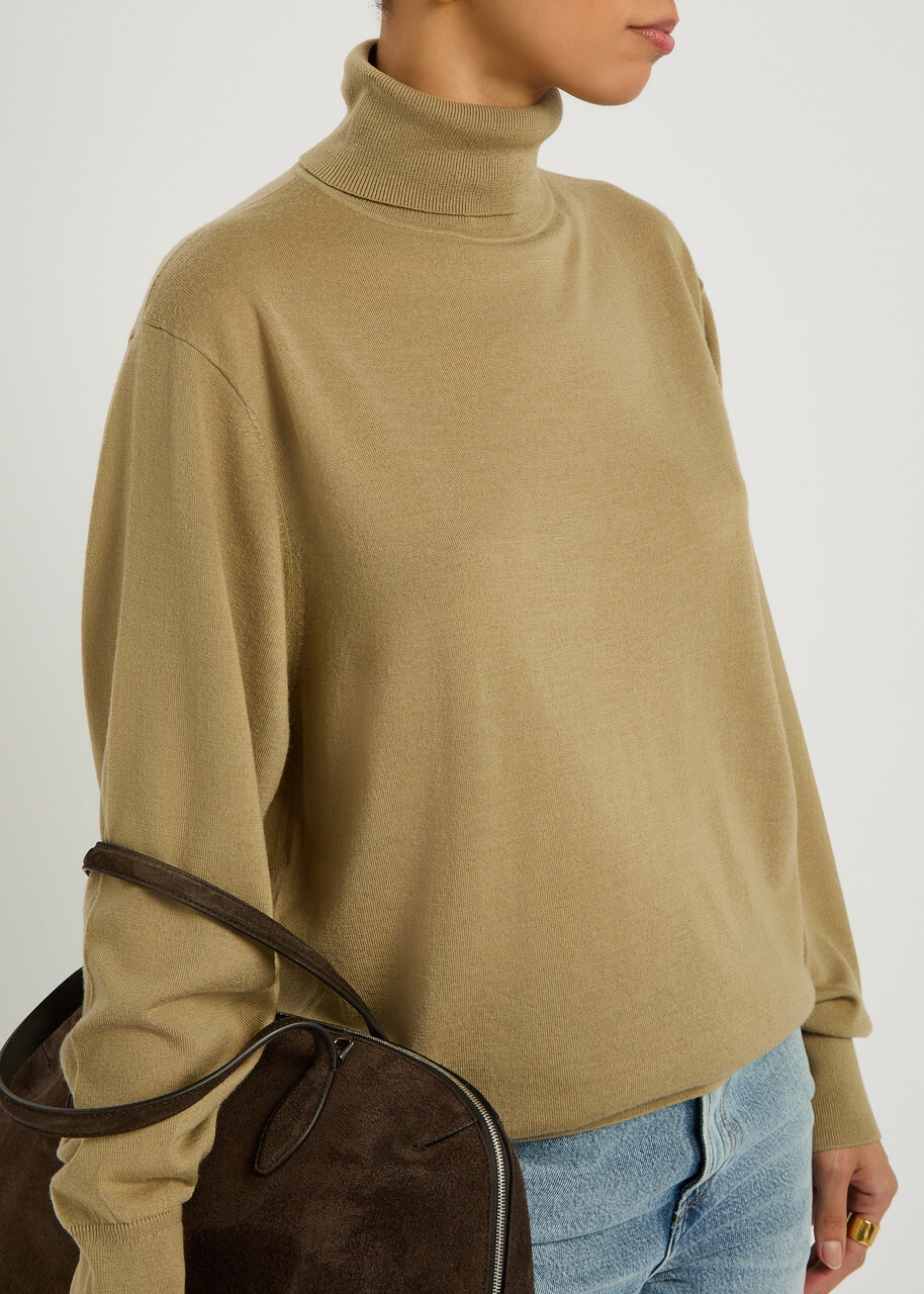 Toteme Turtle-neck Fine-knit Wool Jumper Beige