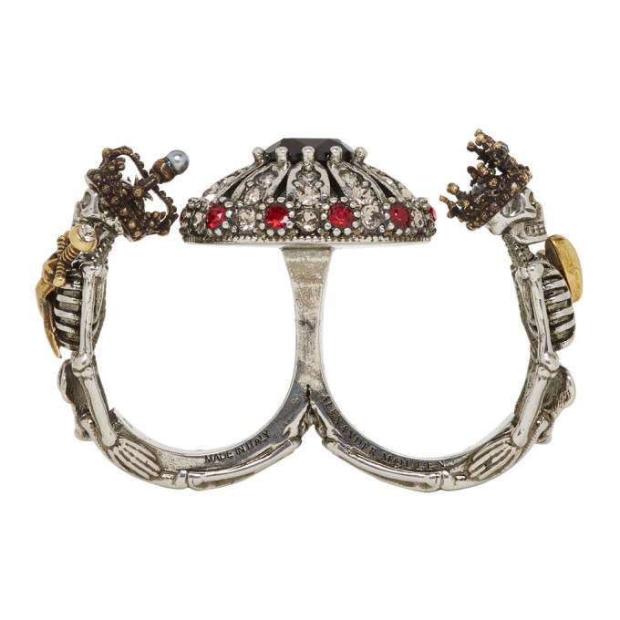 Alexander McQueen Silver King and Queen Skeleton Double Ring