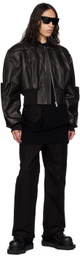 Rick Owens Black Girdered Leather Bomber Jacket