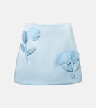 Self-Portrait Floral-appliqué satin miniskirt