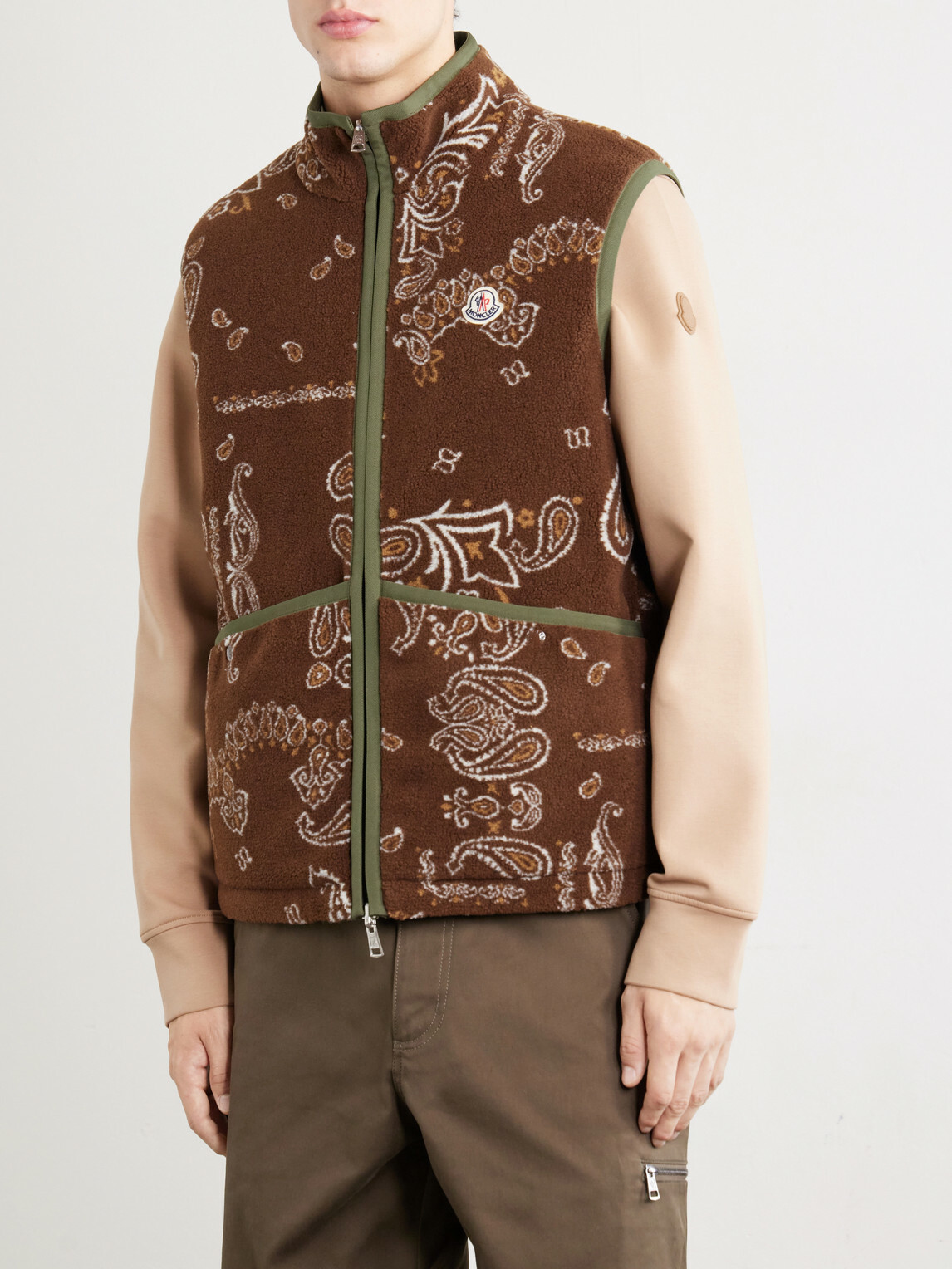 Moncler - Logo-Appliquéd Paisley-Print Fleece Vest - Brown