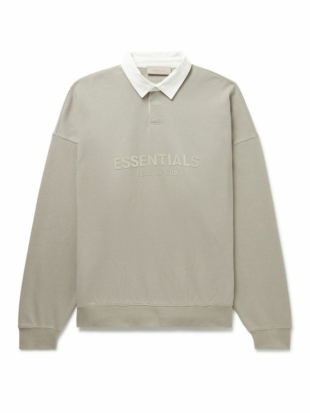 Photo: FEAR OF GOD ESSENTIALS - Poplin-Trimmed Logo-Print Waffle-Knit Cotton-Blend Sweater - Gray