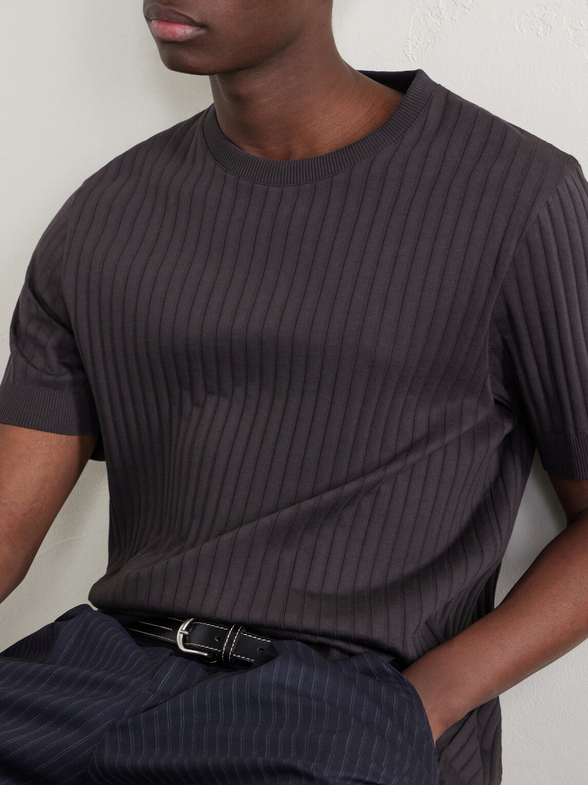 Mr P. - Ribbed Organic Cotton T-Shirt - Brown