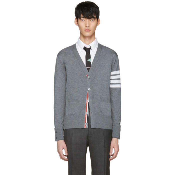 Photo: Thom Browne Grey Classic V-Neck Cardigan