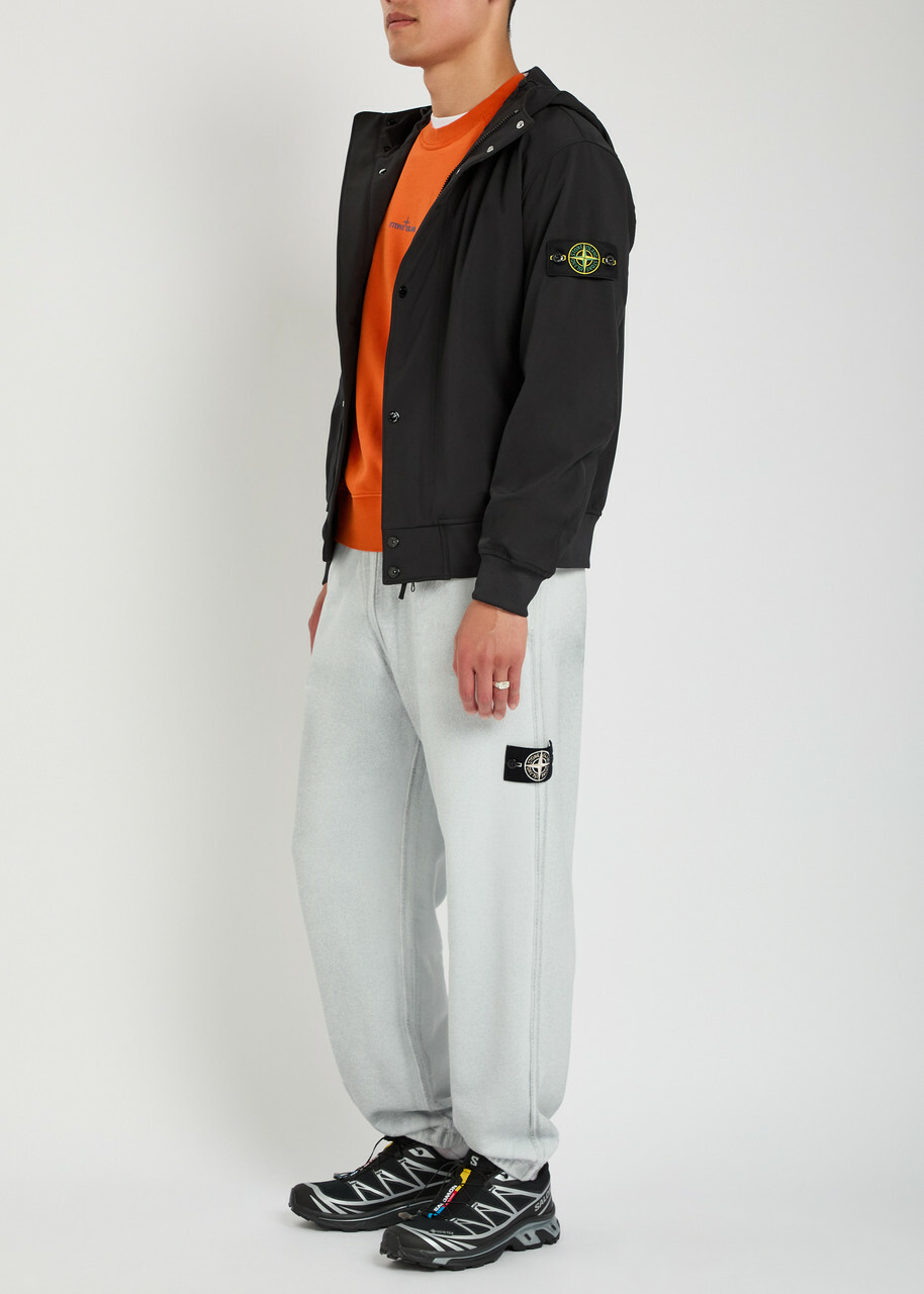 Stone Island Logo-appliquéd Water-resistant Hooded Soft Shell Jacket Black