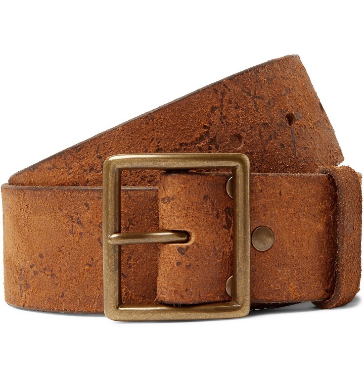 Photo: RRL - 4.5cm Logo-Debossed Distressed Leather Belt - Brown