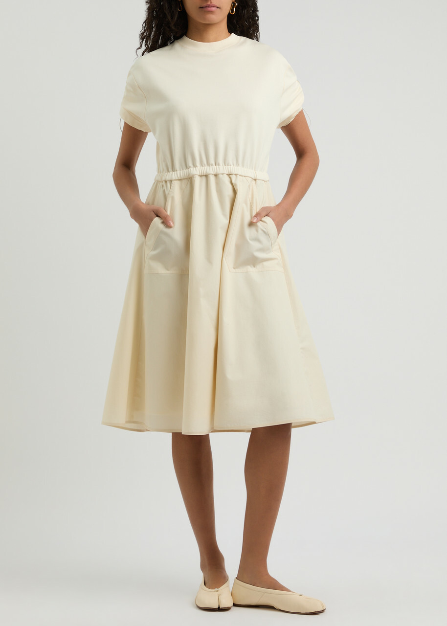 pink and white striped midi dress Miss Circle Women Zania Pink Stripe Ruched Breast Cotton Jacquard Midi Dress