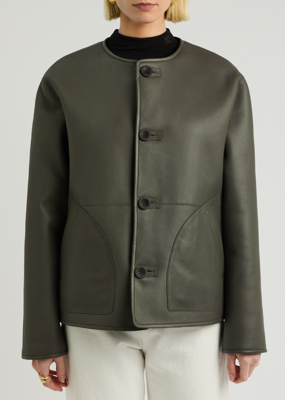 Arma Lucine Reversible Shearling and Leather Jacket Dark Brown