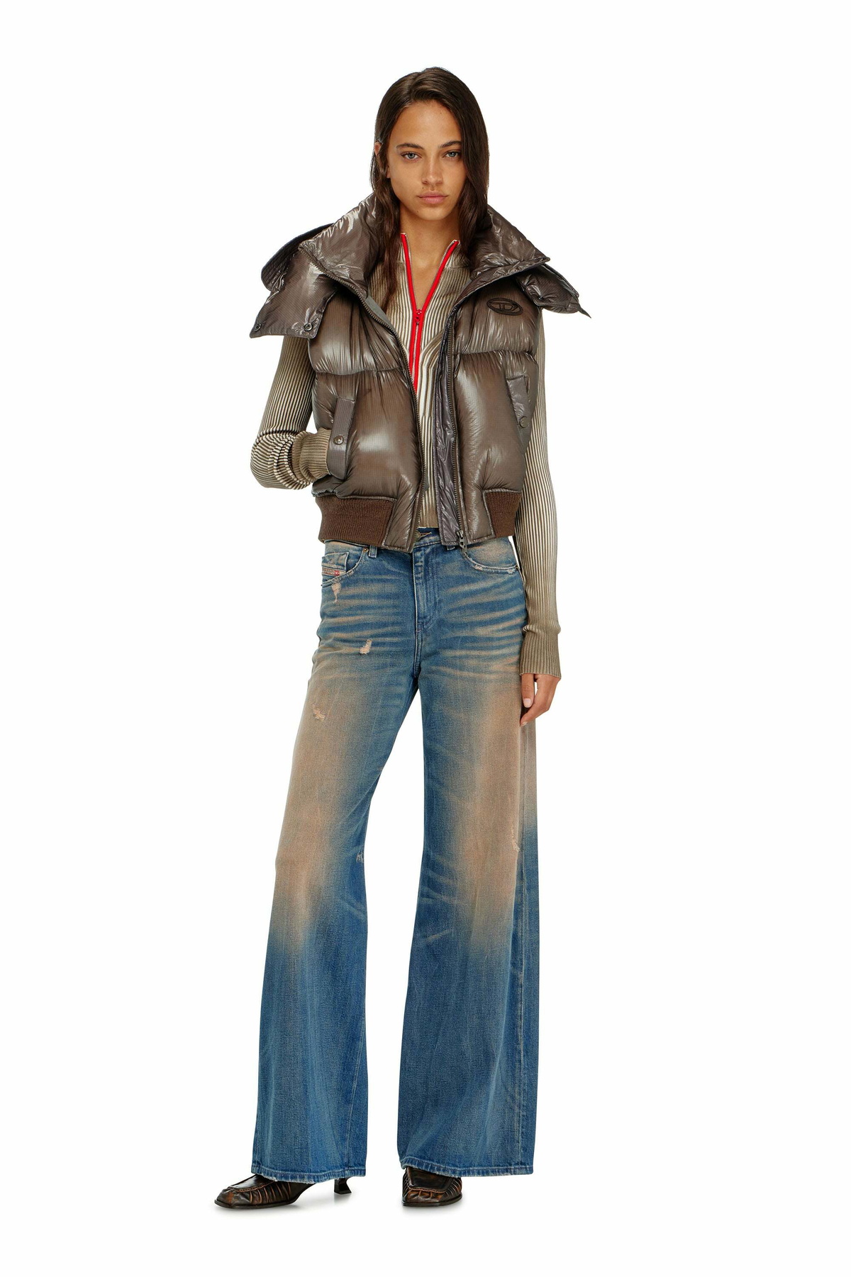 Diesel Down vest in ripstop with detachable hood - Winter Jackets Womens in Brown