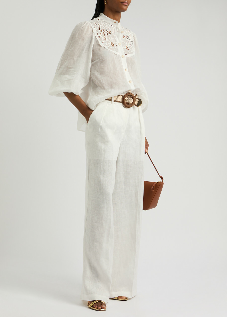 Zimmermann Golden Tuck Wide-leg Linen Trousers Ivory Zimmermann