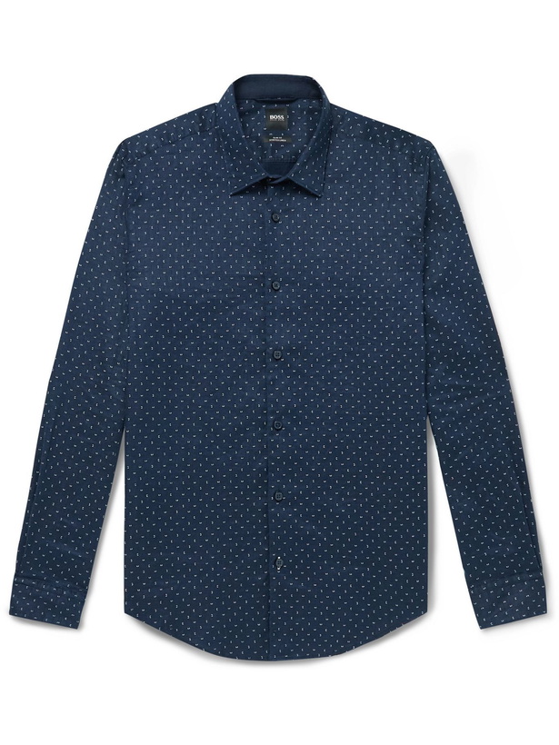 Photo: HUGO BOSS - Slim-Fit Polka-Dot Linen-Blend Shirt - Blue