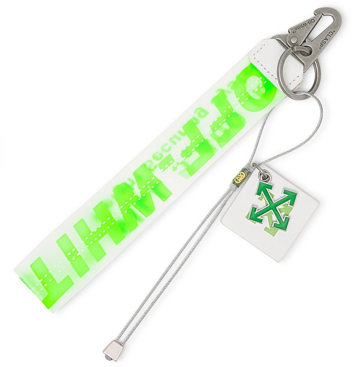 Photo: Off-White - Leather-Trimmed Logo-Embossed PVC Key Fob - Men - Green