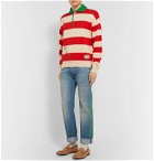 Gucci - Logo-Embroidered Striped Cotton Half-Placket Sweater - Red