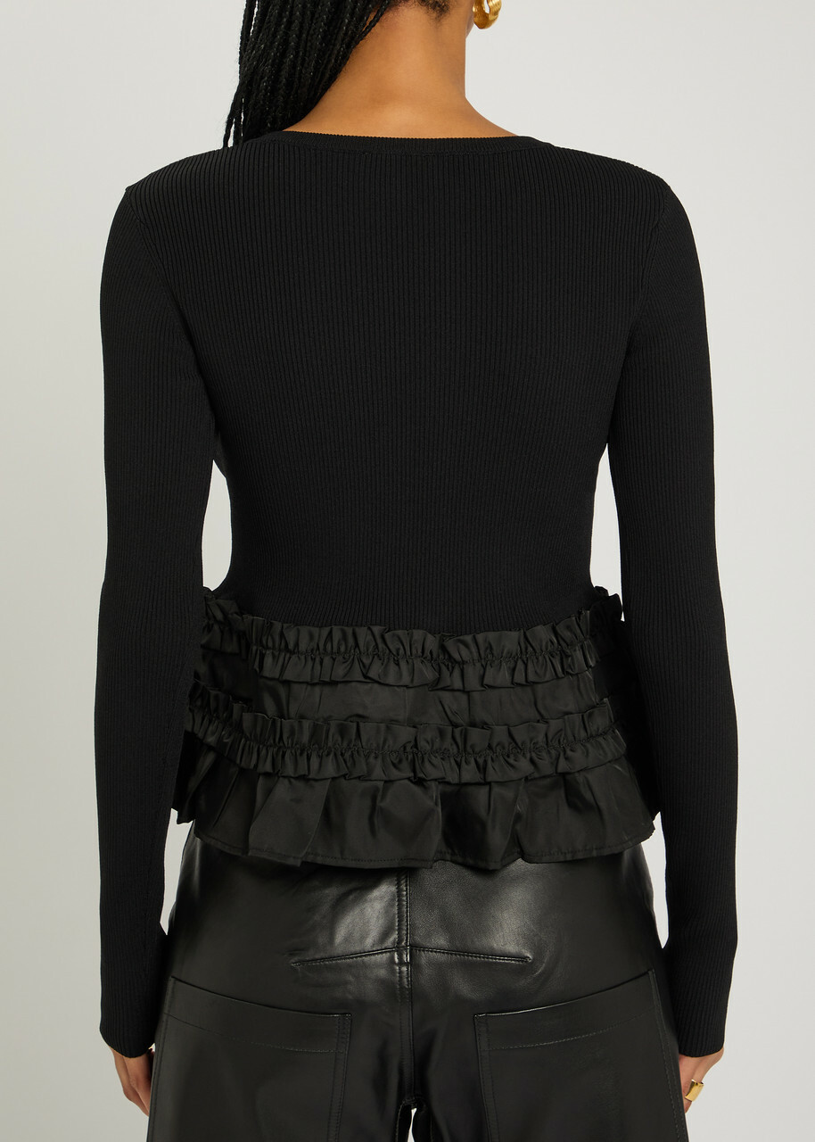 Ganni Ruffled Knit top Black GANNI
