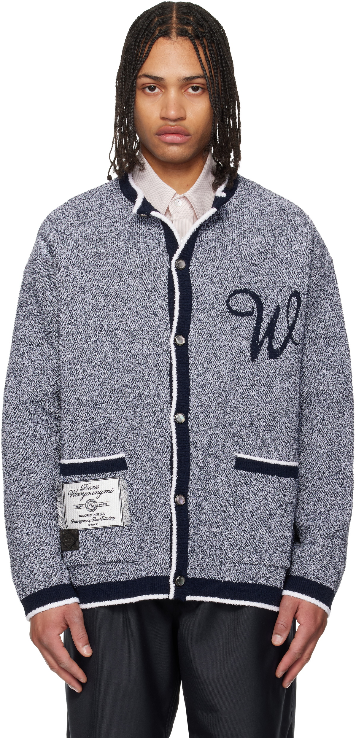 WOOYOUNGMI Navy Round Neck Logo Cardigan