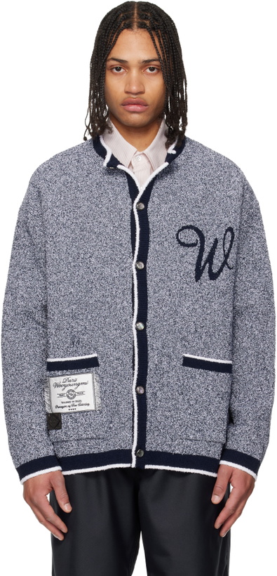 Photo: WOOYOUNGMI Navy Round Neck Logo Cardigan