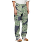 Homme Plisse Issey Miyake Green Burnt-Out Printed Denim Jeans