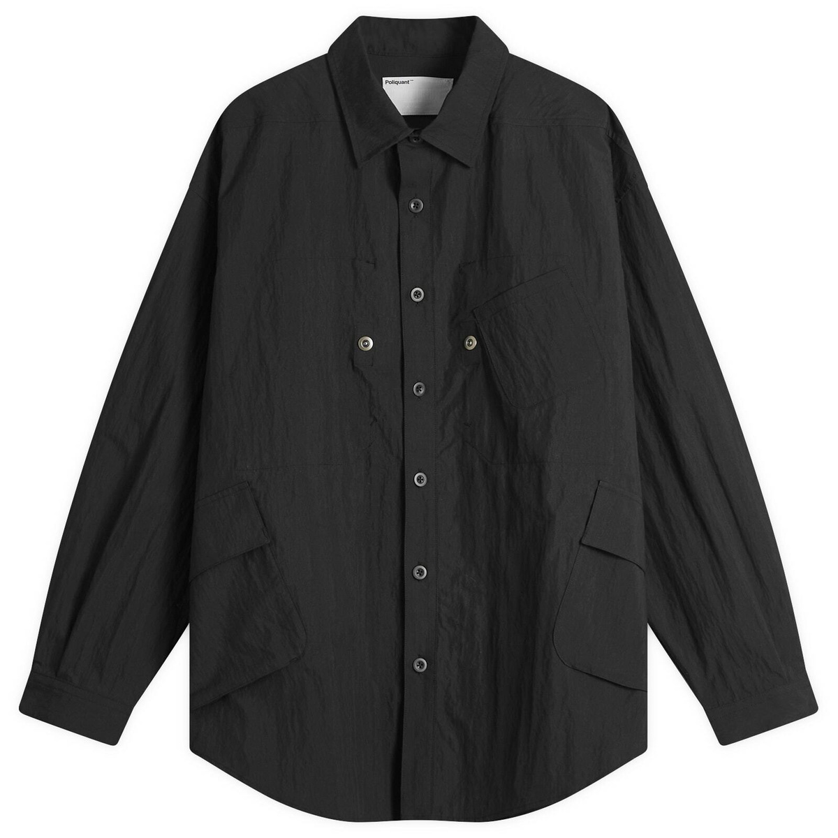 Poliquant Men's In-Outside Pockets Oversized CPO Shirt Jacket in Black