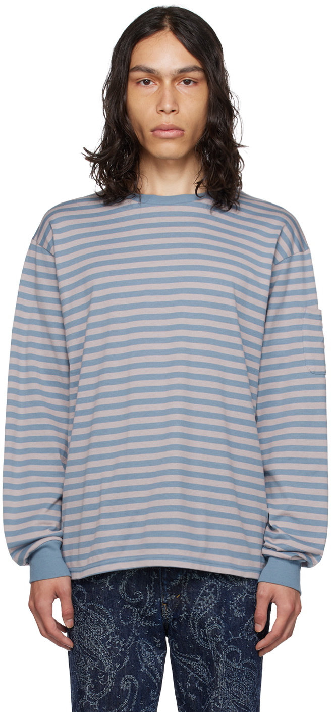 NEEDLES Blue & Gray Striped Long Sleeve T-Shirt Needles