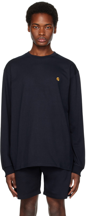 Photo: Carhartt Work In Progress Navy Chase Long Sleeve T-Shirt