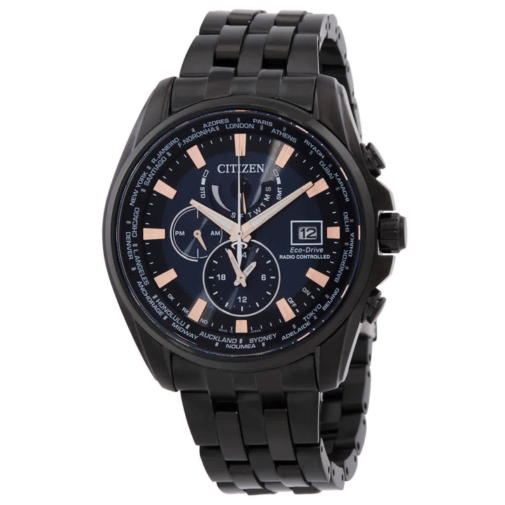 Photo: Citizen Eco-Drive Perpetual Alarm World Time GMT Black Dial Mens Watch AT9039-51L