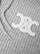 CELINE - Logo-Appliquéd Ribbed Wool Hoodie - Gray