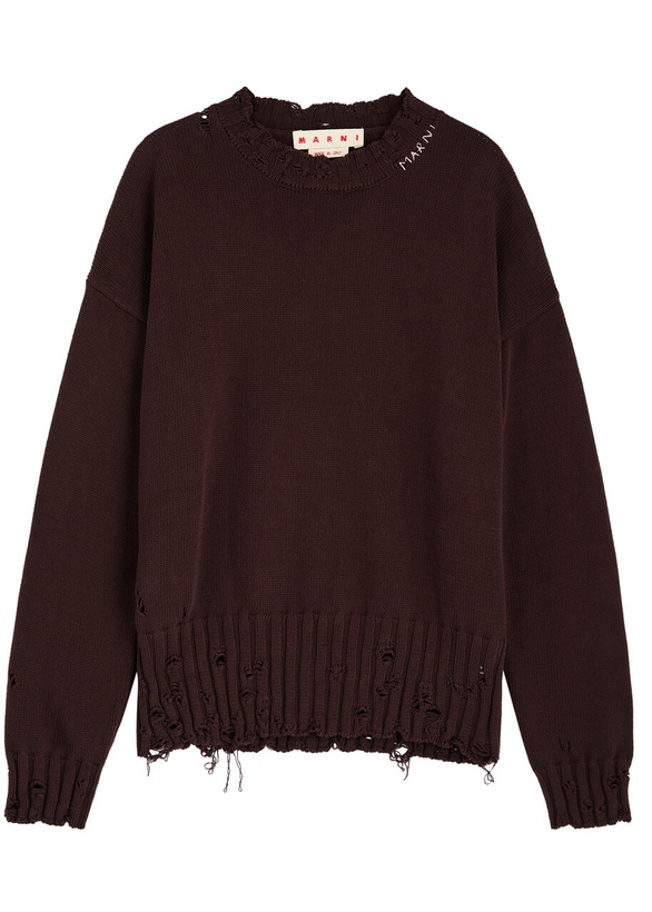 Photo: Marni Distressed Logo Cotton Jumper Maroon