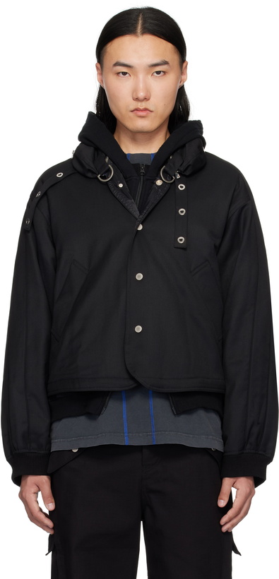 Photo: FFFPOSTALSERVICE Black Damaged Round Hem Curved Zip-Up Hoodie