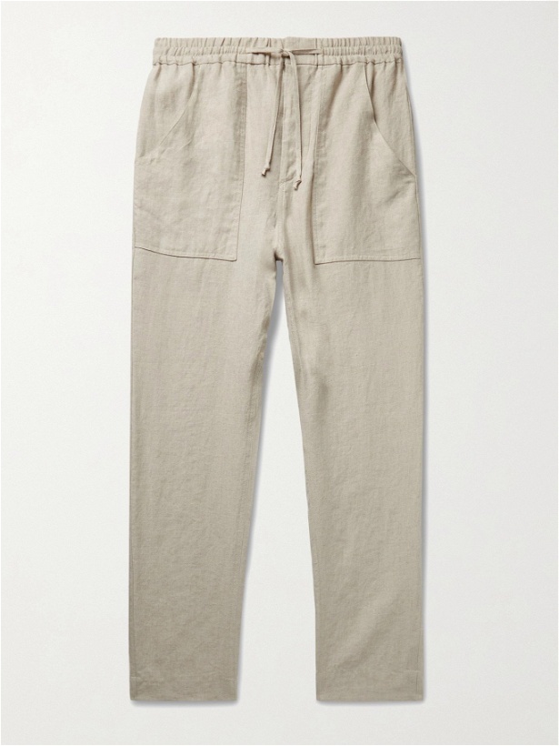 Photo: ISABEL MARANT - Necim Tapered Linen-Chambray Drawstring Trousers - Neutrals