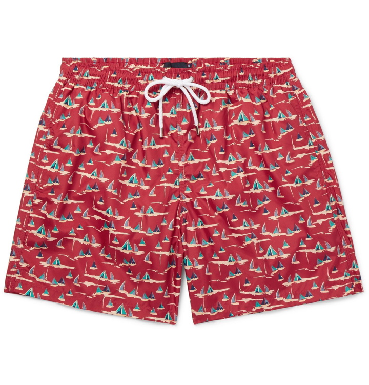 Photo: Drake's - Mid-Length Printed Swim Shorts - Red