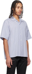 FUMITO GANRYU Blue Side Vents Op Collar Striped Shirt