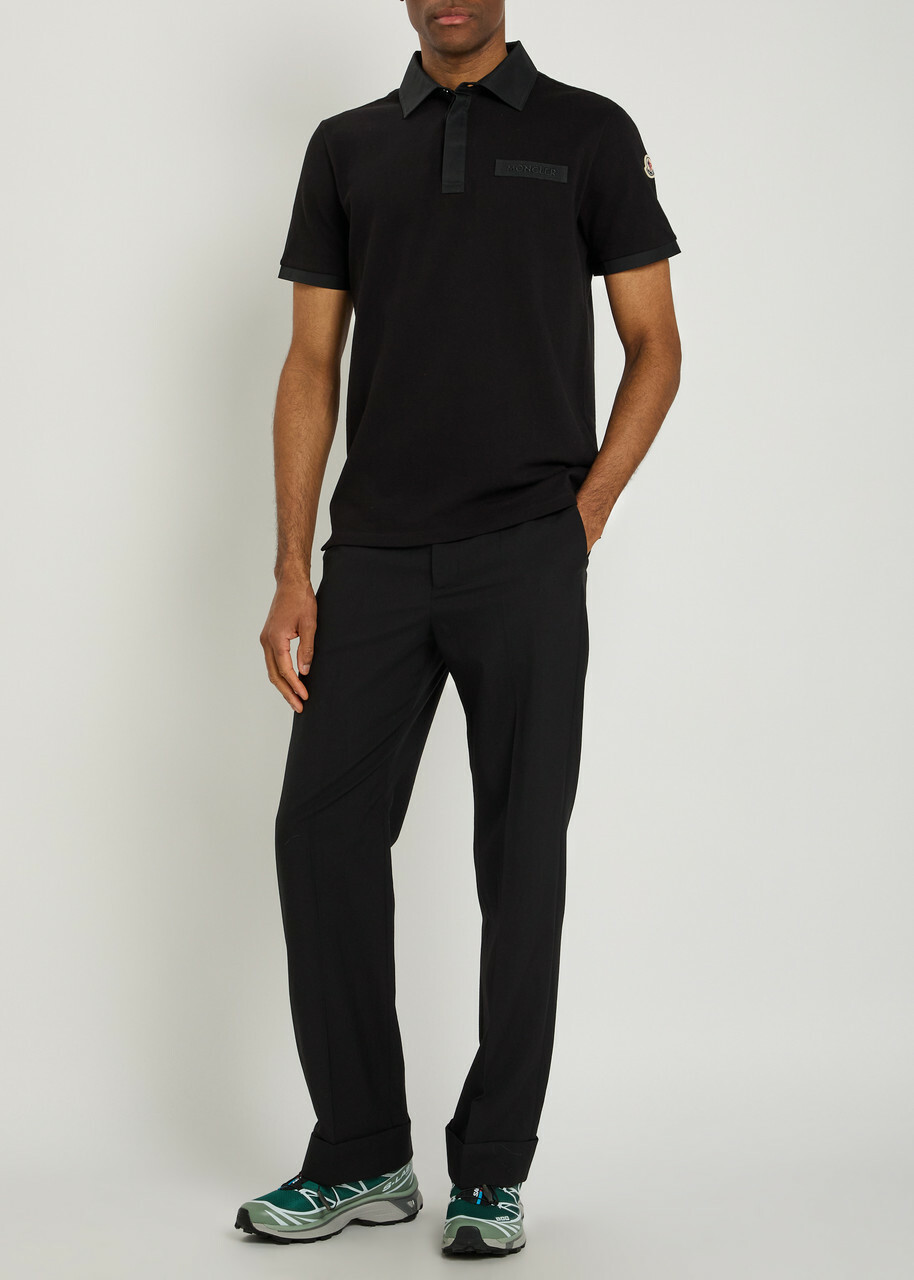 Moncler Logo-embroidered Piqué Cotton Polo Shirt Black