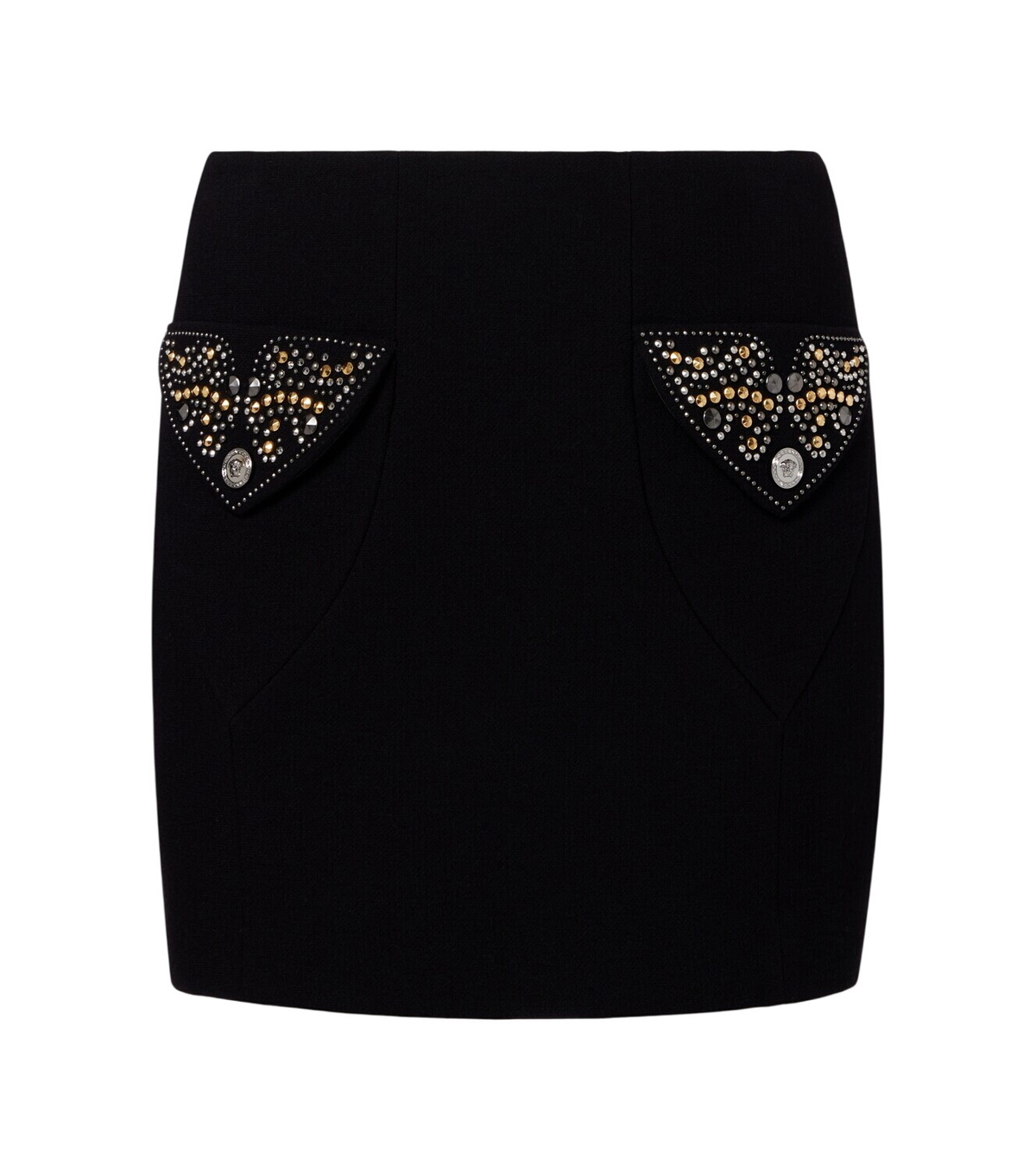 Versace Women's Dot & Butterfly Mini Wrap Skirt in Black Versace Versace Women's Dot & Butterfly Mini Wrap Skirt in Black Versace