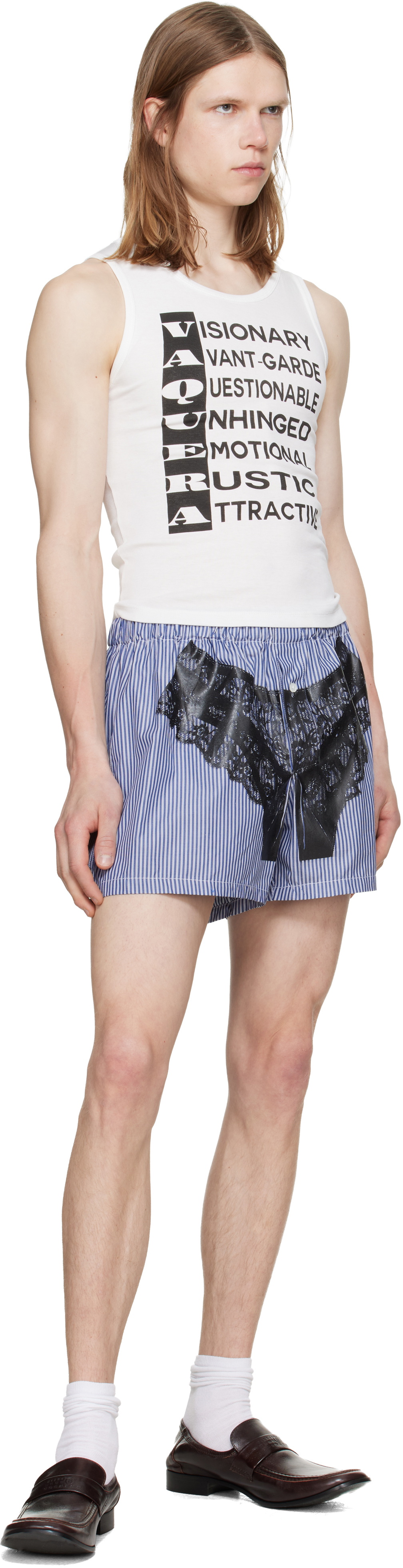 VAQUERA Navy & White Striped Trompe L'Oeil Boxer Shorts