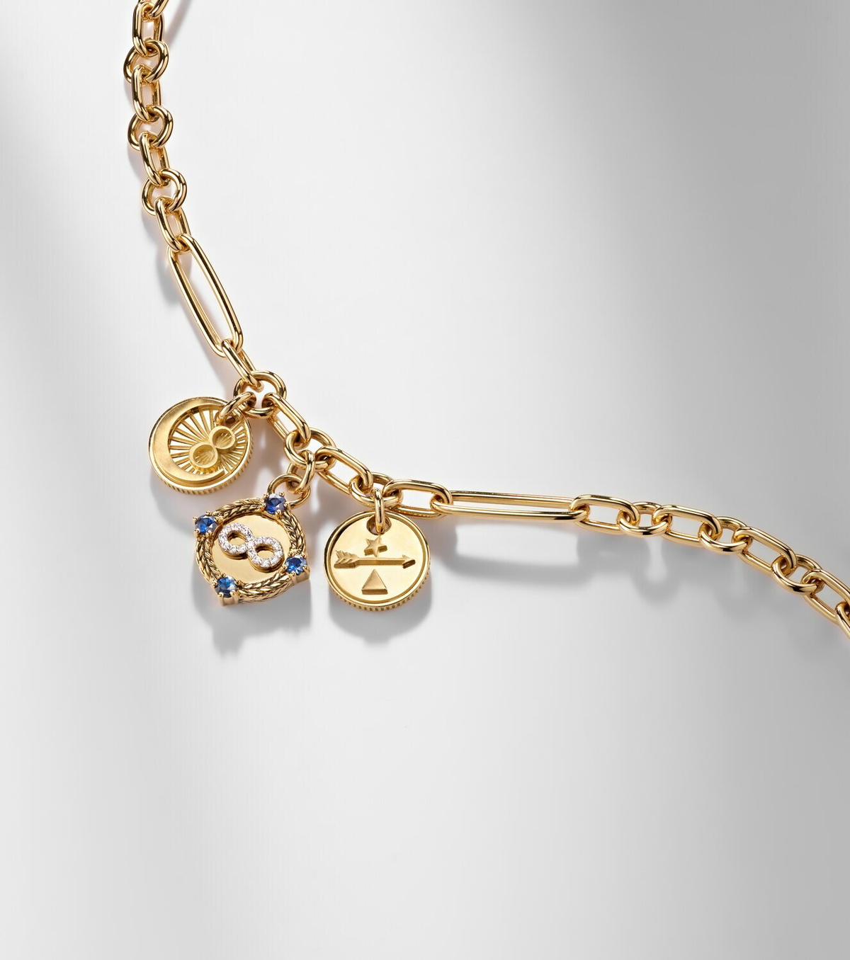 FoundRae Infinite Gratitude 18kt gold bracelet with diamonds and sapphires
