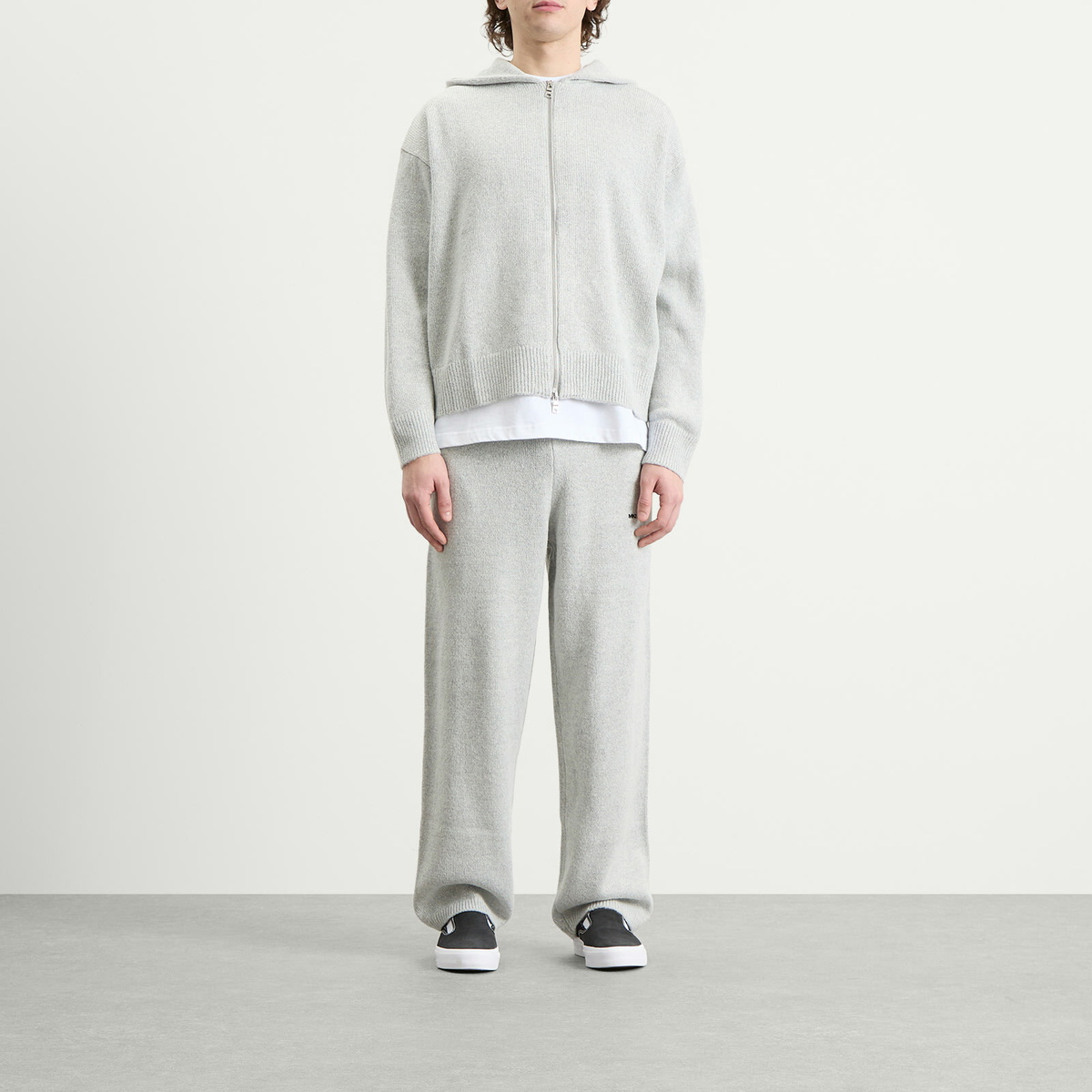 MKI Men's Mohair Blend Knit Zip Hoodie in Light Grey