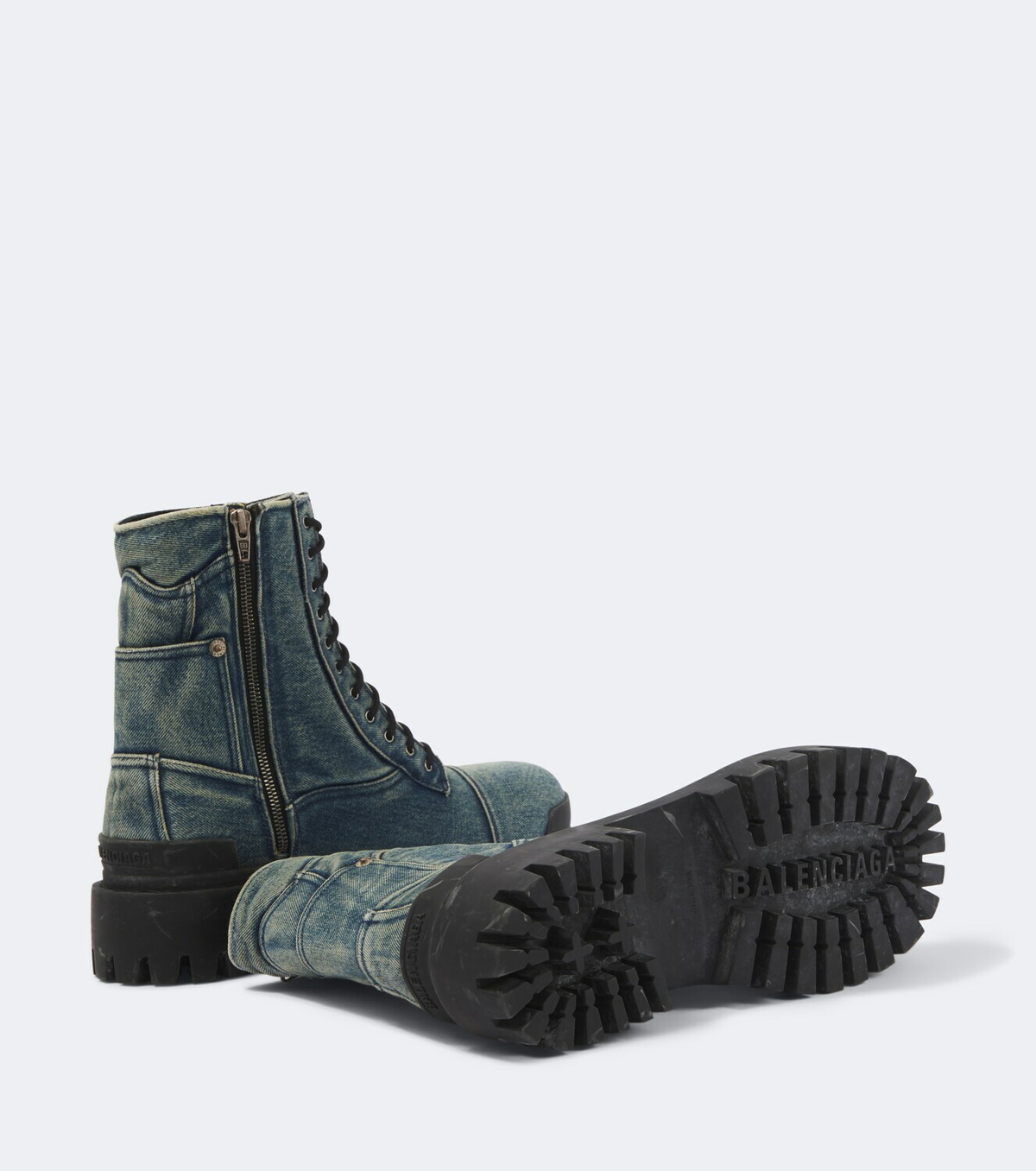 Balenciaga Combat Strike denim lace-up boots