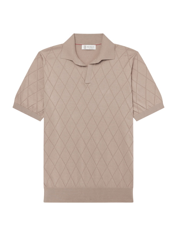 Photo: Brunello Cucinelli - Open-Collar Knitted Cotton Polo Shirt - Brown